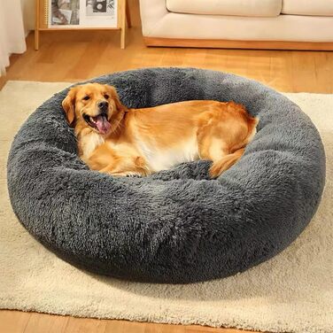 Кругле ліжко для собак та котів Nisrada, 70 см, зручне, м'яке, з неслизьким дном, сірий колір