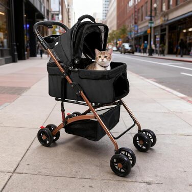 Дитяча коляска для тварин Homewell, чорна, складна, знімний кошик, сітка-вікно, ремені на плече, тримач для напоїв, до 20 кг