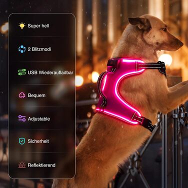 Світлодіодна шлейка для собак з LED-підсвічуванням, перезаряджувана, RGB, для маленьких, середніх та великих собак (Рожева, XL)