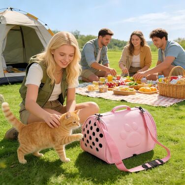 Транспортна сумка для котів Ruwshuuk | З плечовим ременем, для подорожей, кемпінгу, ветеринара (Рожева, M)