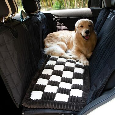 Крісло-підстилка для собак у машину, захисний чохол на заднє сидіння, в клітинку, чорний, 63 x 163 см (150x68 дюймів)