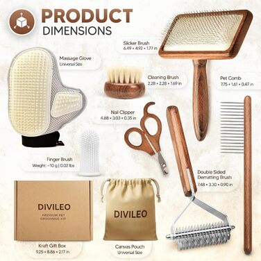 Преміум набір для догляду за шерстю з дерева - професійний набір для видалення шерсті, розплутування та стрижки нігтів для собак, котів та дрібних домашніх тварин - подарункова коробка з 10 частинами та канвасною сумкою