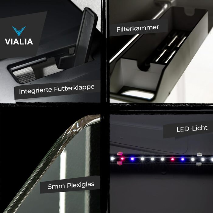 Акваріум VIALIA 30 л з LED-підсвіткою, фільтром і помпою, білий, скляний для риб і водних рослин, 38x24x43 см