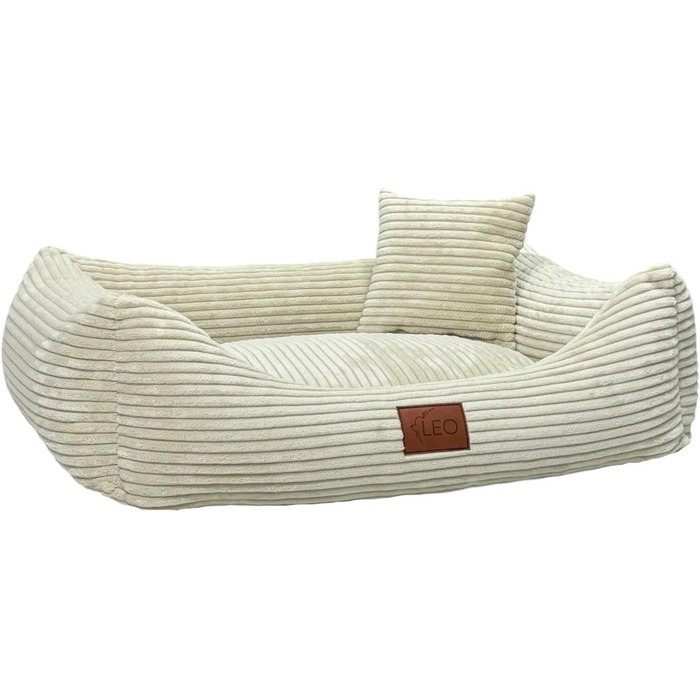 Лежак для собак Leo4dog Cord, знімний та праний чохол, бежевий, XL 115x90 см – м'яке ліжко для малих, середніх і великих собак