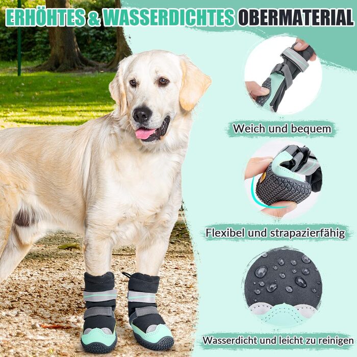 Чоботи для собак SlowTon - Водонепроникні зимові чоботи для собак, теплі снігоступи з неслизькою гумовою підошвою та світловідбиваючими смугами для собак маленьких та великих порід, розмір 5 (зелений)