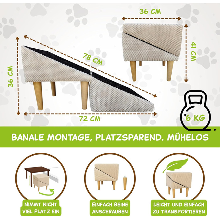 Сходи для собак Outentin – розкладні, з неслизьким покриттям, для маленьких та великих собак, до дивану та ліжка, стабільні, складані, 36 см, сірий графіт