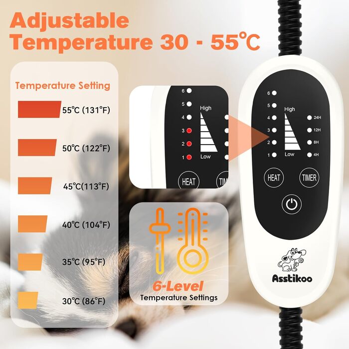 Електричний килимок для обігріву домашніх тварин (котів та собак), регульований, з таймером та температурою 30-55°C, M-45*45cm