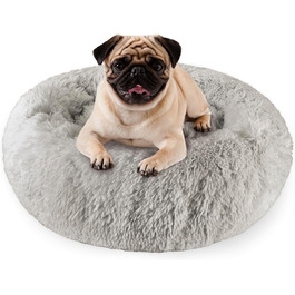 Крісло-лежанка для собак великих та середніх порід, 60 см Ø - м'яке та дихаюче лежанка з антиковзною основою та піднятим бортиком, темно-сірий колір, розмір 60 x 60 x 18 см