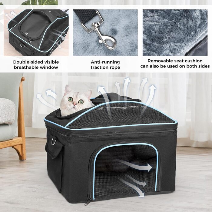 Трансформер для котів та маленьких собак Babenest: сумка-переноска з колесами, для подорожей літаком, з телескопічним ручками та ременем, чорна