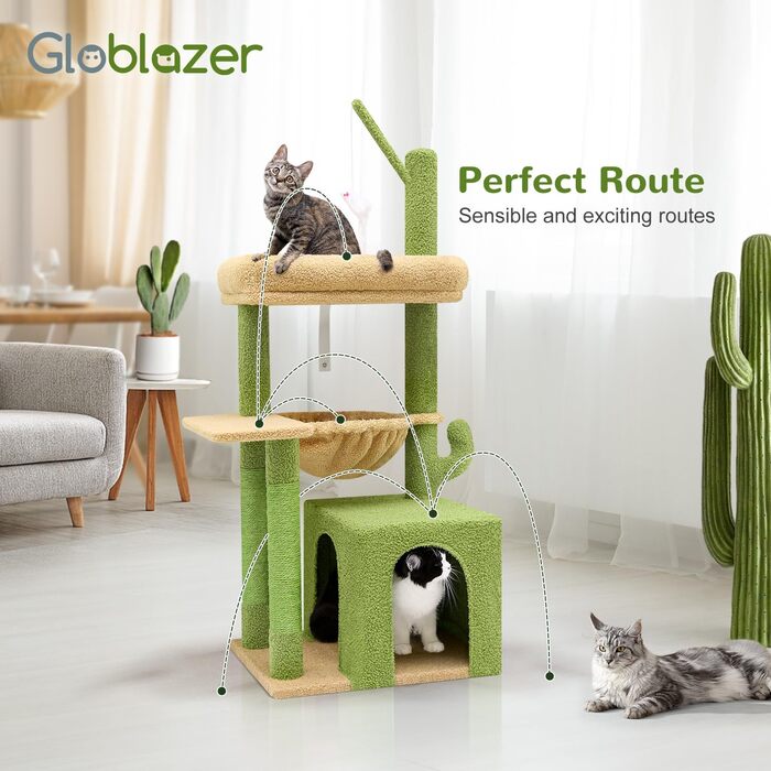 Котячий дім Globlazer F46A у вигляді кактуса, 116,8 см – ігровий комплекс з гамаком, когтеточками, іграшками та великою лежанкою для дорослих котів