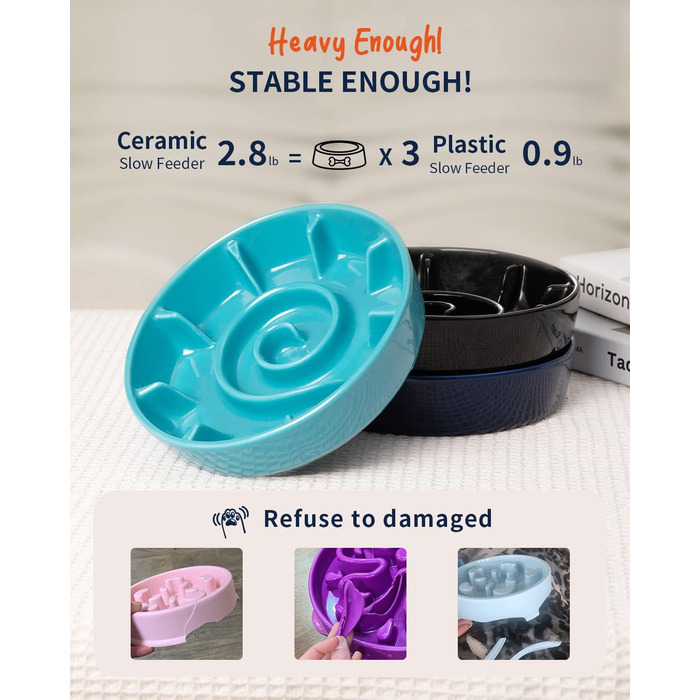 Миска для собак з кераміки Slow Feeder, 2 чашки, рожево-чорна, для середніх порід, сприяє звикання до повільного годування, 8 дюймів