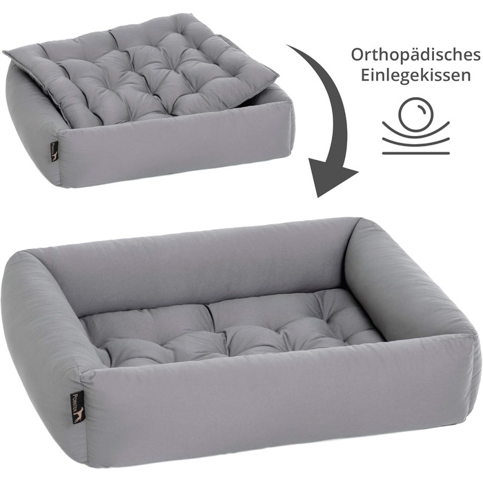 Ортопедичне ліжко для собак маленьких порід Pointer - 70x60 см, світло-сірий колір, знімний матрац, миється до 95°C, стійке до подряпин та укусів, Made in Germany