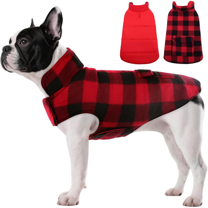 ASENKU Тепла куртка для собак XS, зимова куртка для маленьких собак, флісова куртка для собак, реверсивна водонепроникна вітрозахисна куртка для холодної погоди, зимова куртка для собак, червона