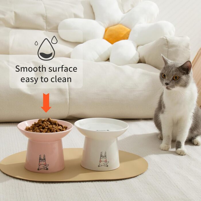 Керамічні миски для котів OMAYKEY з широким дном та підняттям, 16,5 см, для корму та води, широкі, плоскі, захист від болю в спині, зелено-білі