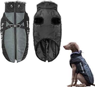 Зимова куртка для собак з шлейкою, водонепроникна, з рефлективними елементами, для великих собак (5XL, чорний)