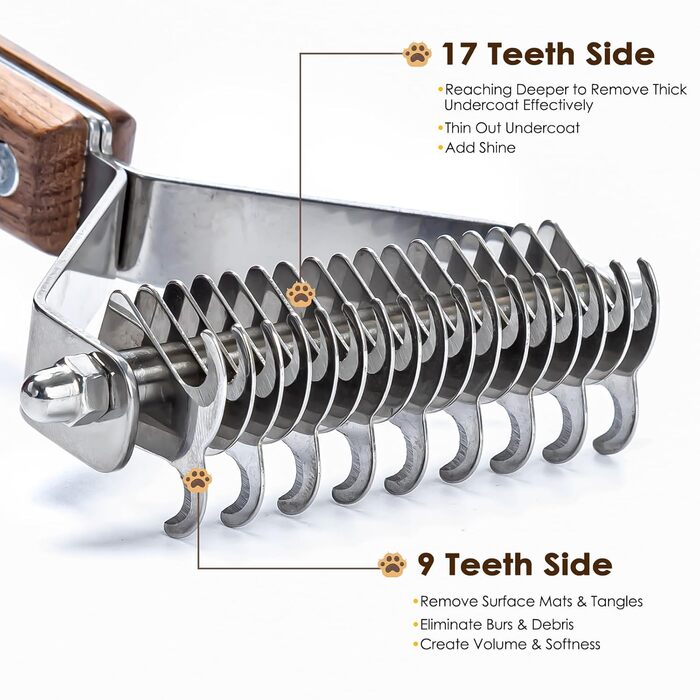 AIDIYA Coat King - щітка для грумінгу підшерстка собак, 17+9 двосторонні зубці (DUAL)