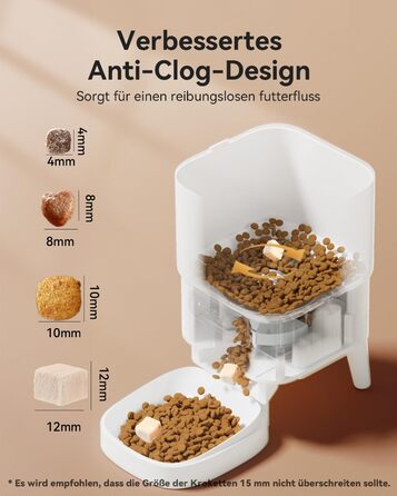 Автоматичний годівник для котів з Wi-Fi, 4L, керування через додаток, 10s запис голосу, для котів та собак (білий)