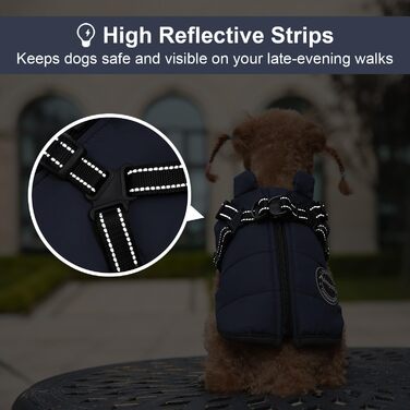 Зимова куртка для собак з нагрудником та гнучким поясом, захист від вітру та живота, світловідбиваюча жилетка для тварин з флісовою підкладкою, для маленьких собак (Темно-синій, XL)