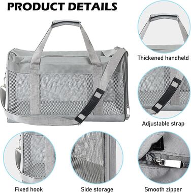 Транспортний бокс для котів та собак BYZESTY, складаний, 42 x 27 x 28 см, сірий (з мискою)