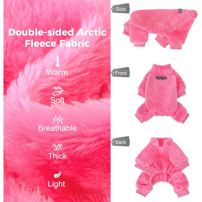 Піжама для собак, теплий зимовий светр, м'який велюр, для цуценят, маленьких та середніх тварин, собак та котів, зелений (Large, Pink)
