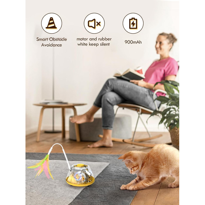 Інтерактивна іграшка для котів TGFIX 3 в 1 – електрична, з колесами та лазером, розвиваюча, з USB-зарядкою (жовта)