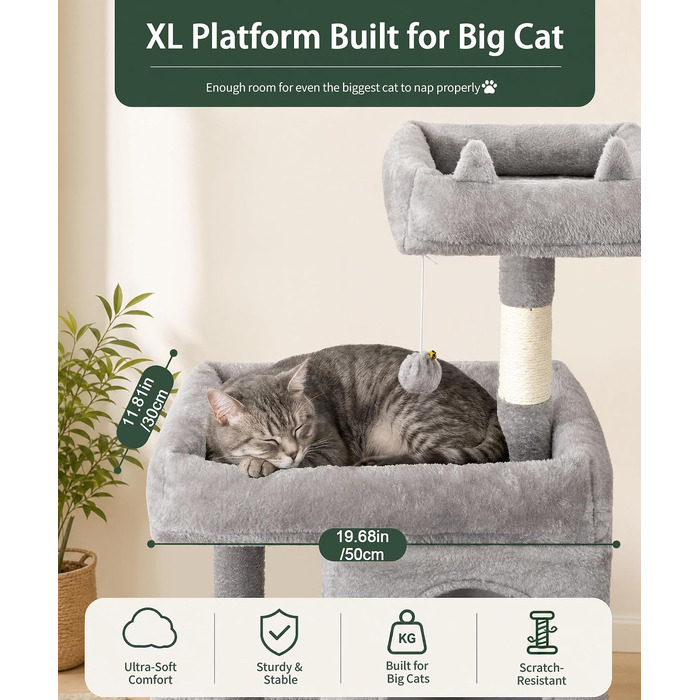 Комплекс для котів Kratzbaum XL 173 см, сірий: будиночок, платформа, дряпка, іграшки