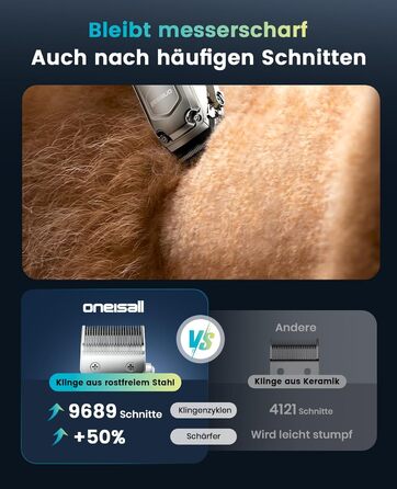 Машинка для стрижки собак з довгим та густим хутром Oneisall Profi Leise: професійна модель з нержавіючою сталею, для собак, котів та коней, час роботи до 4 годин