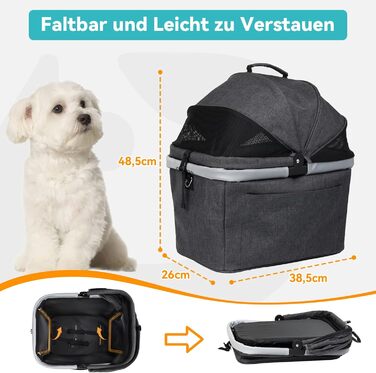 Кошик для велосипеда для собак до 12 кг, кріплення на багажник, металевий каркас, швидкознімний, сітчасте вікно, м'яке сидіння, світловідбиваючі смуги, складний, для міських велосипедів