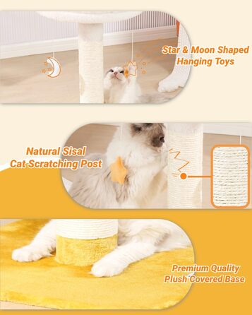 Великий котячий дерево Happi N Pets «Хмара» з лежаком, натуральний сизалевий когтеточка для домашніх котів, з м'якою полицею та іграшками, для кошенят і дорослих