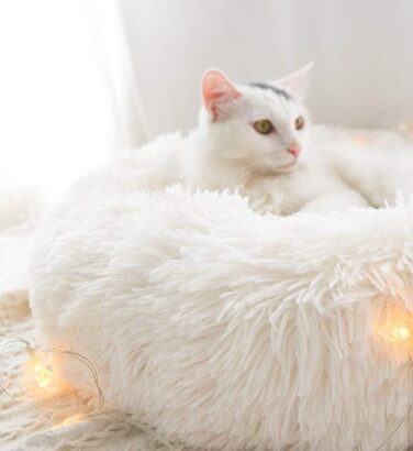 М'яке ліжко для собак та котів великих розмірів, круглої форми, 80 см, біле