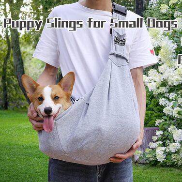 Тканина-слінг для цуценят, двостороння, звільняє руки для маленьких та середніх собак та котів, м'яка та зручна, регульована сумка на плече для прогулянок на вулиці, подорожей та покупок (сіра)