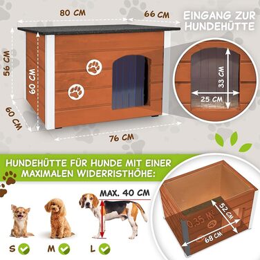 Будка для собак середніх порід Outentin - теак, 76x60x60 см - тепла, ізольована, для вулиці