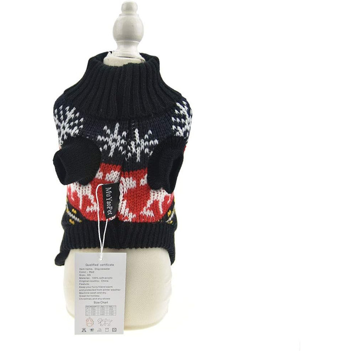 Теплий зимовий светр для собак на Новий рік з оленем, чорного кольору, розмір S (обхват грудей 34,8 см), для дрібних та середніх порід (Даксель)