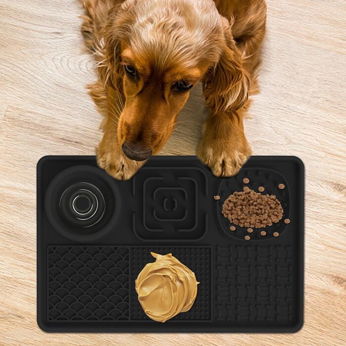 Килимок для собак і котів з силікону з присосками, антипригарний, для ласощів та ігор (Чорний)