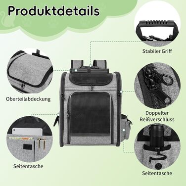 OUUTMEE Сумка-переноска для домашніх тварин, знімний чохол з колесами, ідеальна для котів та маленьких собак, багатофункціональний рюкзак, сумка-переноска 4-ма способами, дихаюча (Сірий)