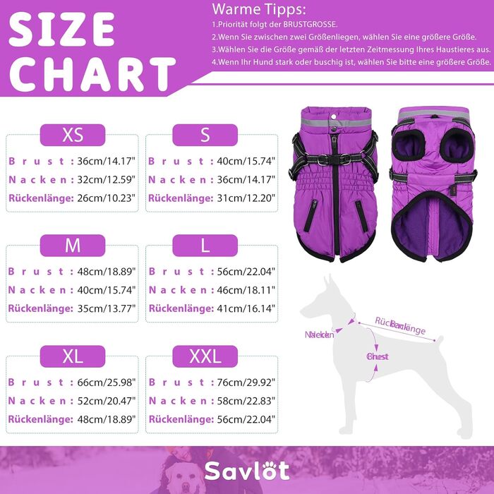 Тепла куртка для собак на зиму, водонепроникна куртка для цуценят S, фіолетовий