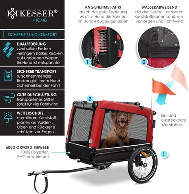 Великий велосипедний причіп для собак KESSER Boxer 3-в-1, 240 л, амортизований, 600D Оксфорд, до 40 кг