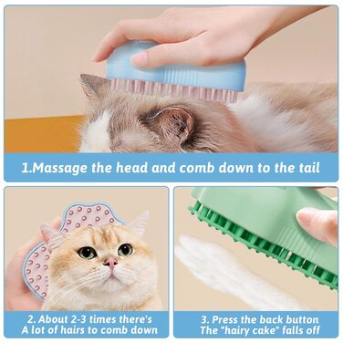 Щітка для тварин з водою: для котів та собак (коротко- та довгошерстих), самоочисна, з резервуаром для води та розпилювачем, для масажу, догляду та видалення шерсті (рожева, синя, зелена) (2 сині)