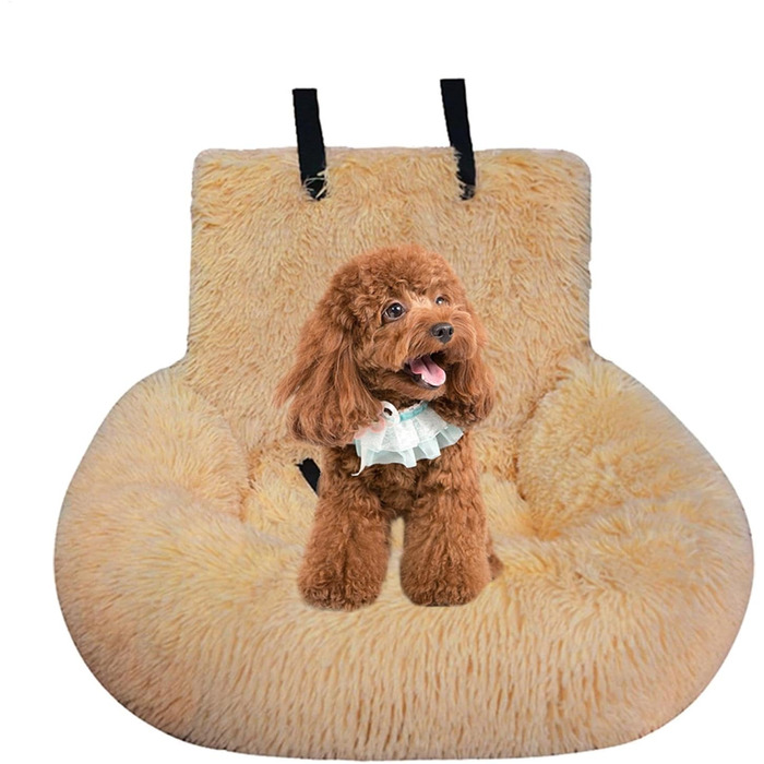 Автокрісло для собак, лежанка для собак у машину, м'яке автокрісло для тварин з ременем безпеки, переноска для собак, авто лежанка для маленьких, середніх та великих собак (персиковий, великий)