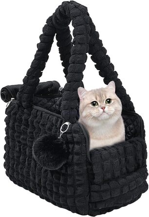 М'яка переноска для котів uuclume, стильна сумка-подушка з пухнастим м'ячиком та вентильованими сітчастими застібками, для цуценят до 5 кг / котів до 6,8 кг (чорна)