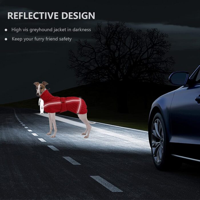 Зимовий теплий куртка для собак Babypet, водонепроникний, з блискавкою, світловідбиваючий, регульований, для великих і середніх собак (Lurcher, Saluki), розмір S (довжина спини 56-58 см), колір: темно-синій