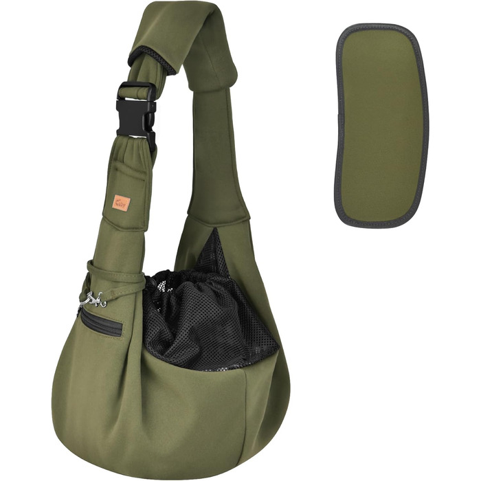 Сумка-переноска для собак CUBY, регульована, двостороння, для маленьких та середніх порід, з безпечним ременем, кишенею на блискавці, знімною підстилкою та підкладкою на плече, зелена, оновлена