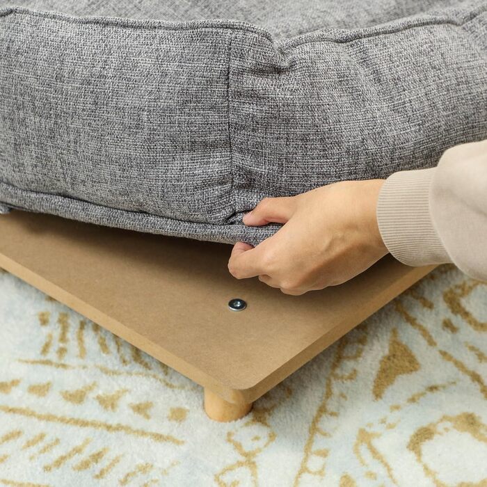 Диван для собак PawHut - зручне ліжко для тварин з підлокітником, на дерев'яних ніжках, сірого кольору, розмір 96 x 66 x 24 см, для собак до 30 кг та 60 см висоти в плечі