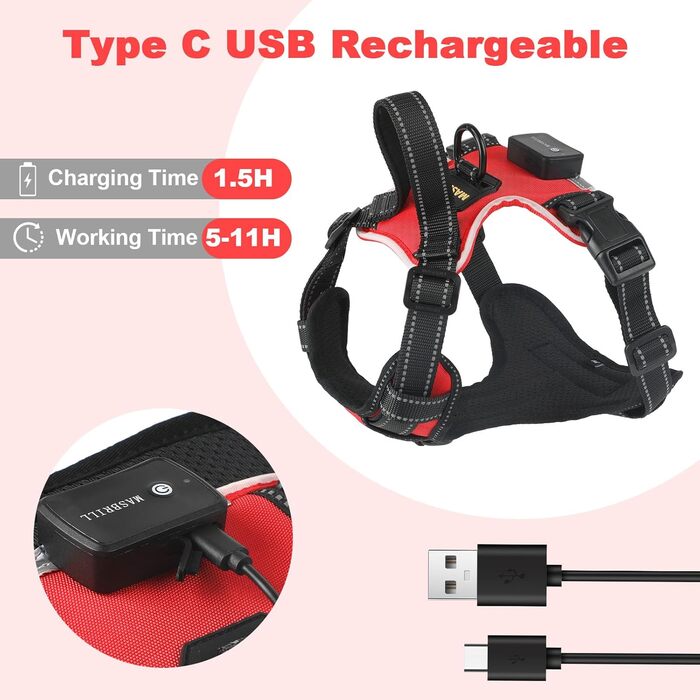 Шлейка для собак Masbri світловідбиваюча, регульована, з ручкою, м'яка, світловідбиваюча, для собак середніх та великих порід, чорно-біла, TC3005B, чорно-біла (M, червона)