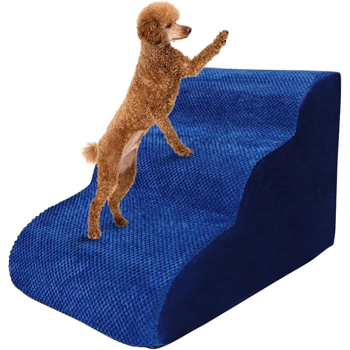 Сходинки для собак Galatée: міцні, з антиковзким покриттям, 3 сходинки для високих ліжок та диванів. Підходять для травмованих, літніх собак та котів (блакитний)