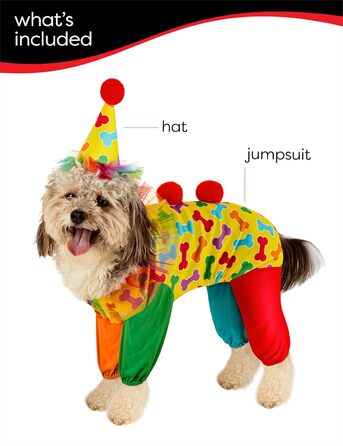 Костюм клоуна для домашніх тварин Rubies, XL: комбінезон, капелюх, рюкзак для свят та Хелловіну