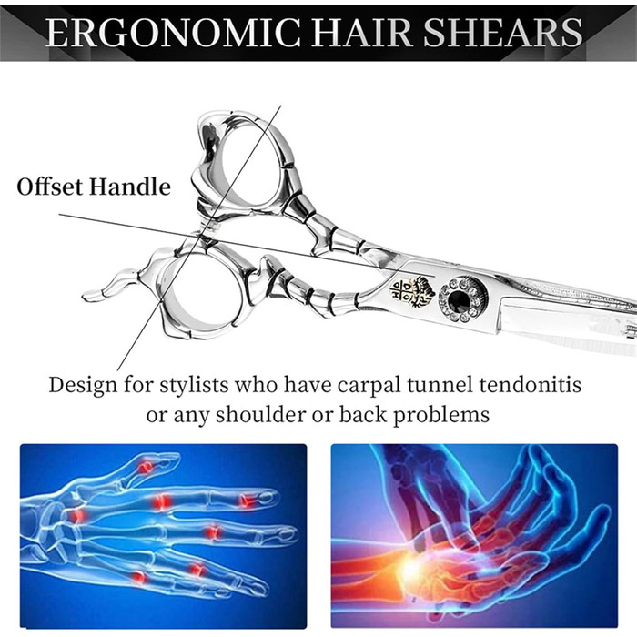 Набір ножиць для грумінгу собак 6 дюймів: прямі та розріджуючі ножиці для професійного догляду за шерстю. З регульованим гвинтом та візерунками. Срібний колір.