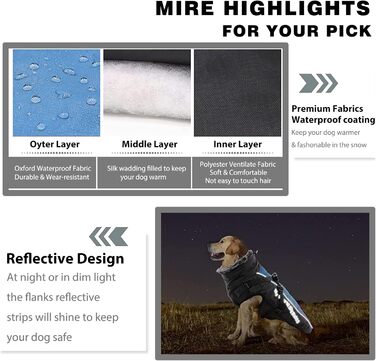 Водонепроникний зимовий одяг для собак PETCUTE, тепла куртка для маленьких та середніх собак, з регулюванням, світловідбиваюча, блакитна (2XL)