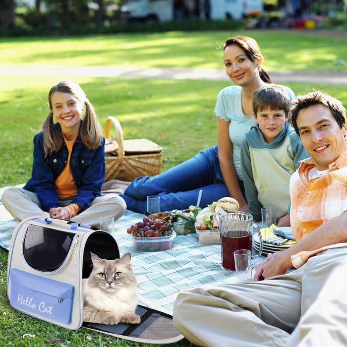 Рюкзак для тварин Surmounty з сітчастим вікном, складний, для котів та собак, з мискою для їжі та води, водонепроникний, до 15 кг (Блакитний)