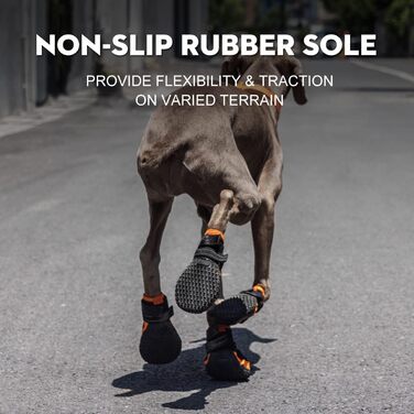 Водонепроникні чоботи для собак великих порід, захист лап від холоду, снігу та ковзання, з світловідбиваючими смугами, для прогулянок на вулиці, чорний/оранжевий, розмір 4 (5.46x5.94 см)